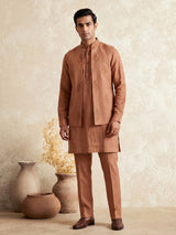 Deep peach floral thread waistcoat set for mens