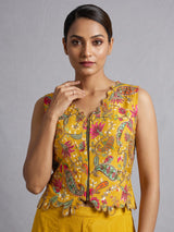 Yellow printed crepe silk palazzo suit with embellished dupatta