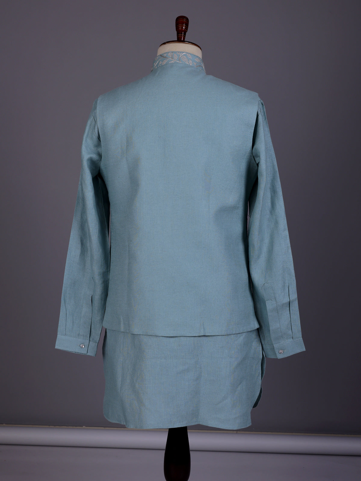 Sky blue floral jaal embroidered waistcoat set for mens