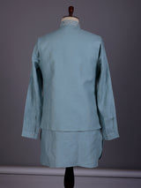 Sky blue floral jaal embroidered waistcoat set for mens