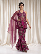 Wine plum floral palazzo suit