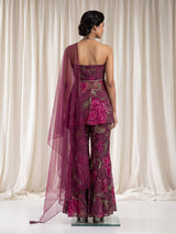 Wine plum floral palazzo suit