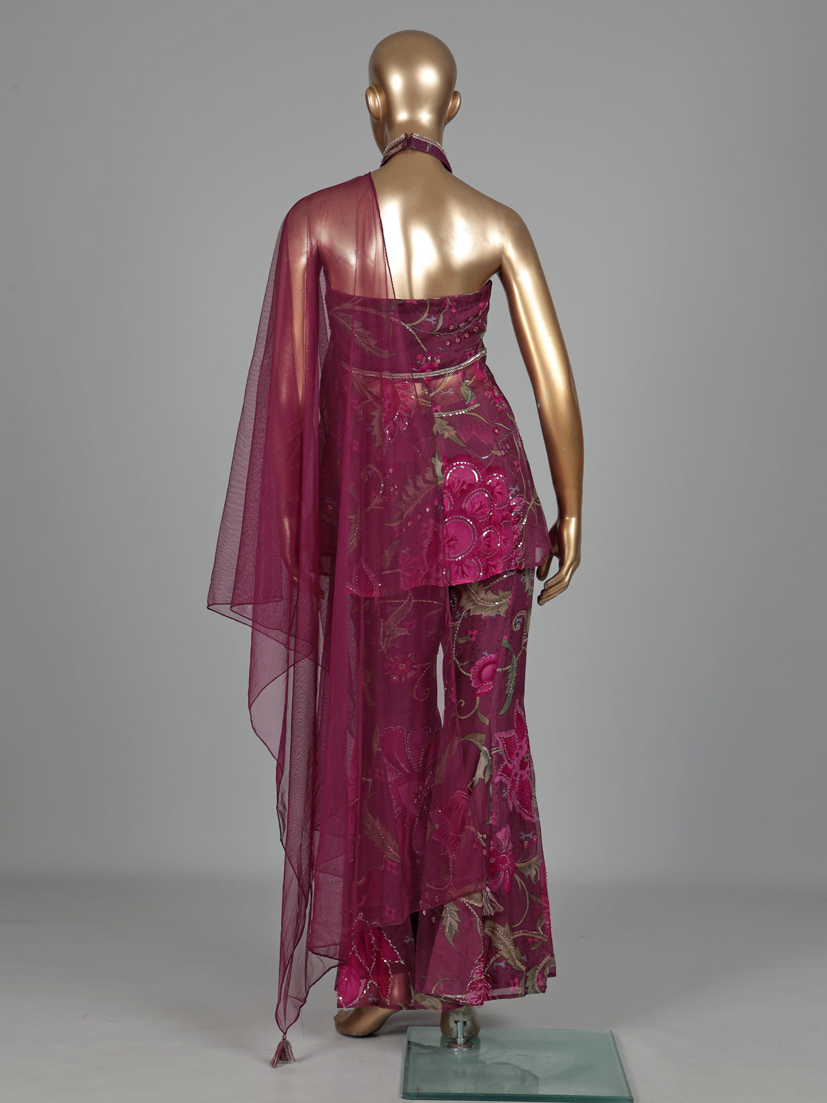 Wine plum floral palazzo suit