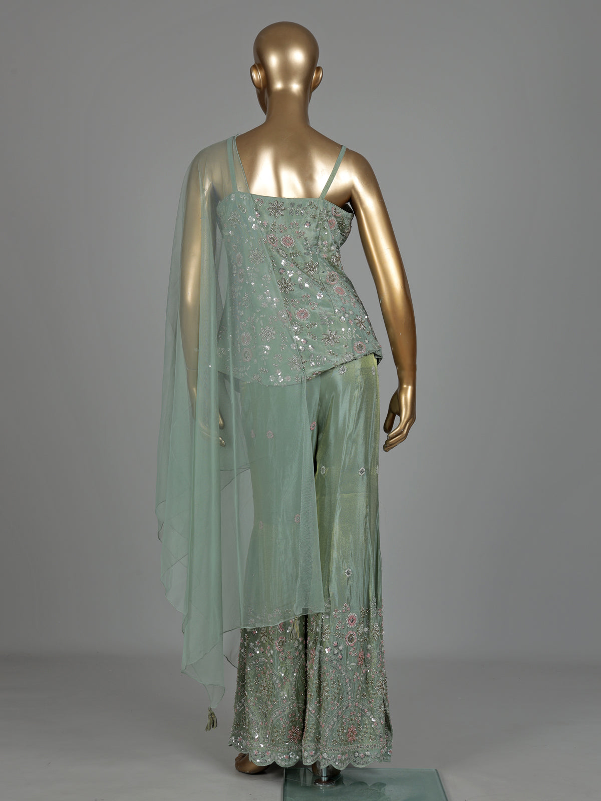 Sage mint embellished palazzo suit