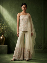 Champagne ivory embellished palazzo suit
