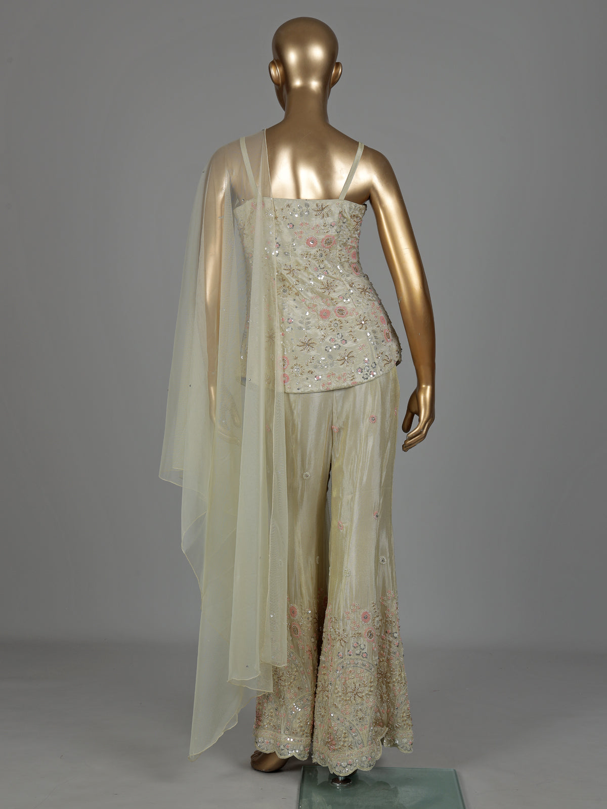 Champagne ivory embellished palazzo suit