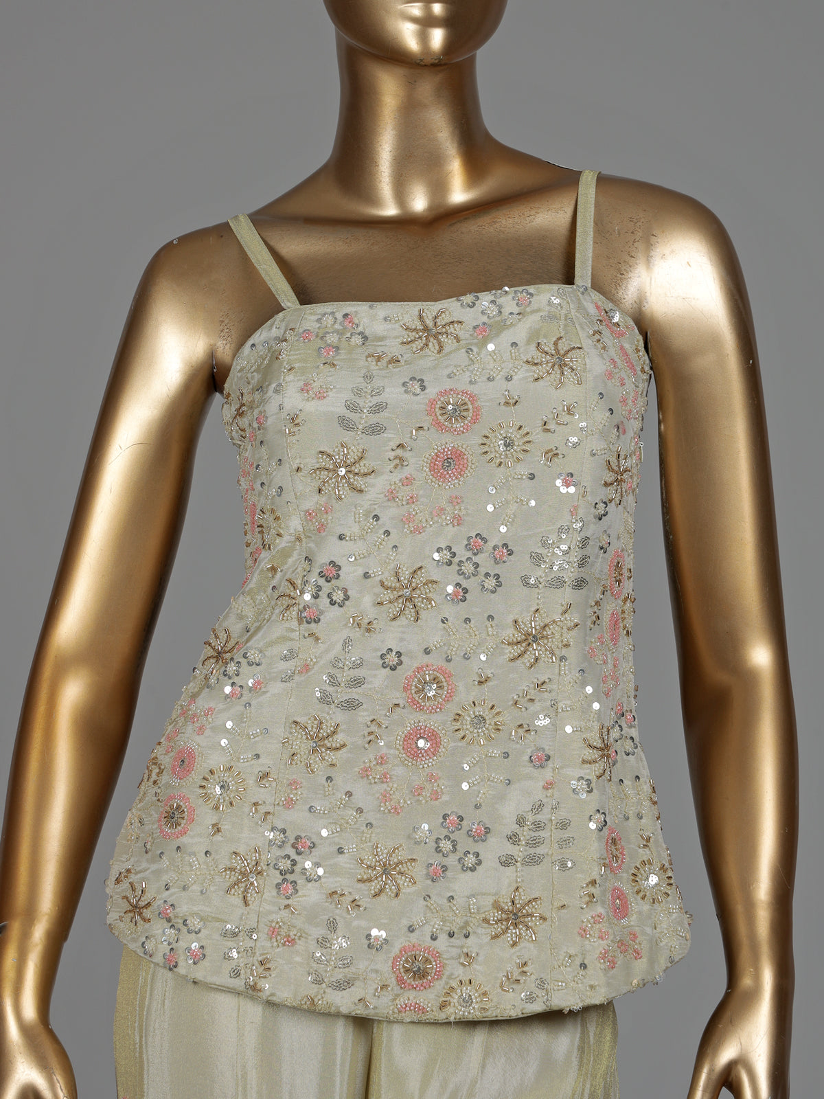 Champagne ivory embellished palazzo suit