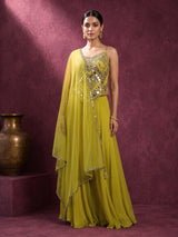 Chartreuse mustard embellished palazzo suit