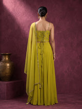 Chartreuse mustard embellished palazzo suit