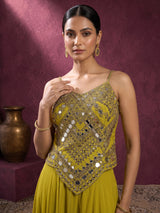 Chartreuse mustard embellished palazzo suit