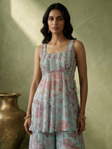 Pastel blue floral palazzo suit
