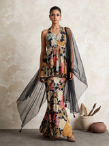 Midnight black floral palazzo suit