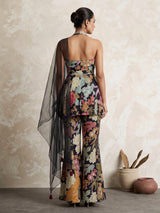 Midnight black floral palazzo suit
