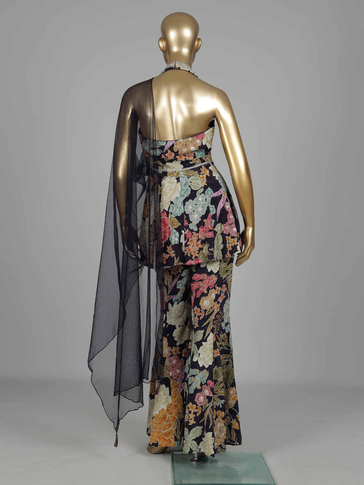 Midnight black floral palazzo suit