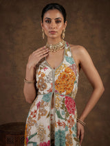 Ivory botanical crepe palazzo suit