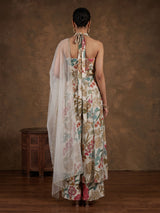 Ivory botanical crepe palazzo suit