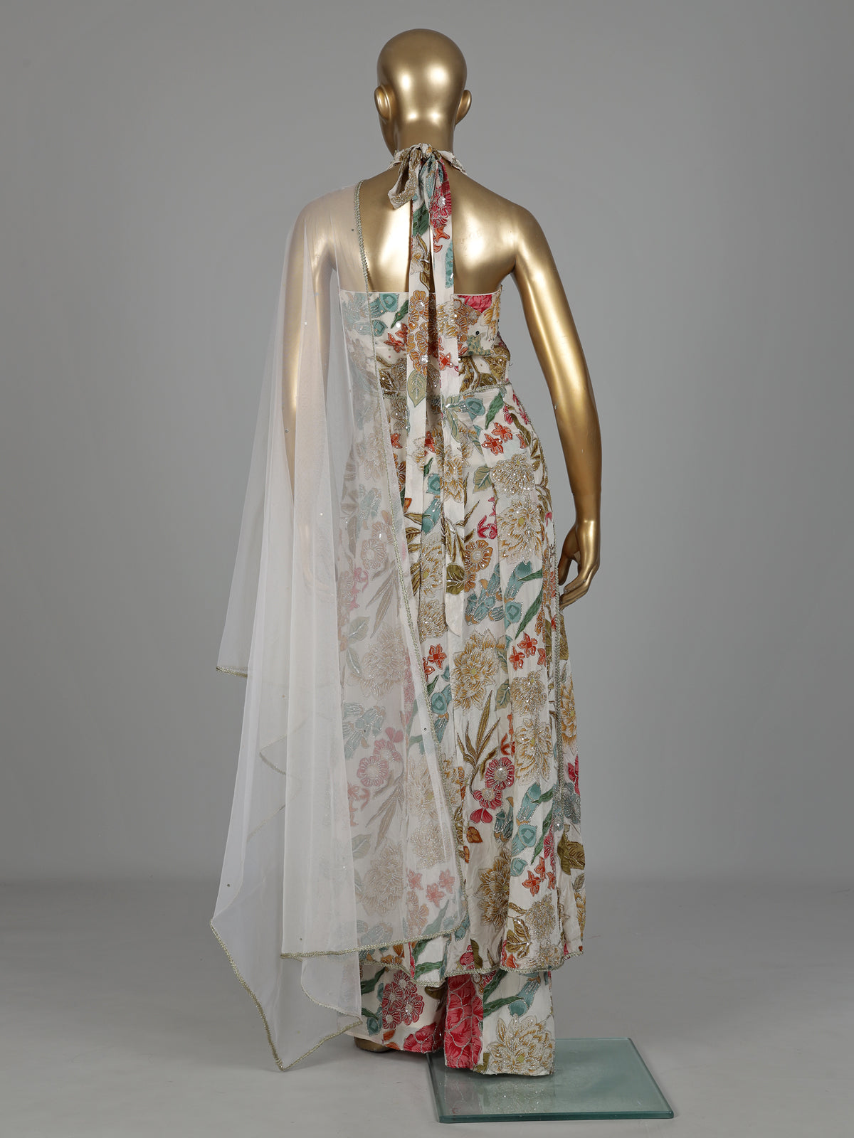 Ivory botanical crepe palazzo suit