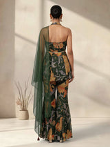 Bottle green floral palazzo suit