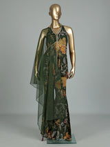 Bottle green floral palazzo suit