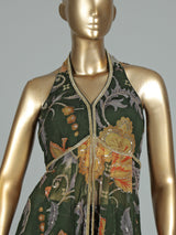 Bottle green floral palazzo suit