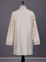 Cream raw silk embroidered kurta suit for mens weddings