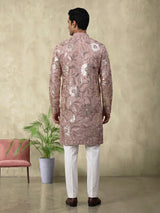 Onion pink embroidered kurta suit for mens receptions