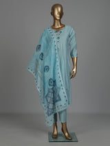 Sky blue silk straight cut kurti set with aabla detailing