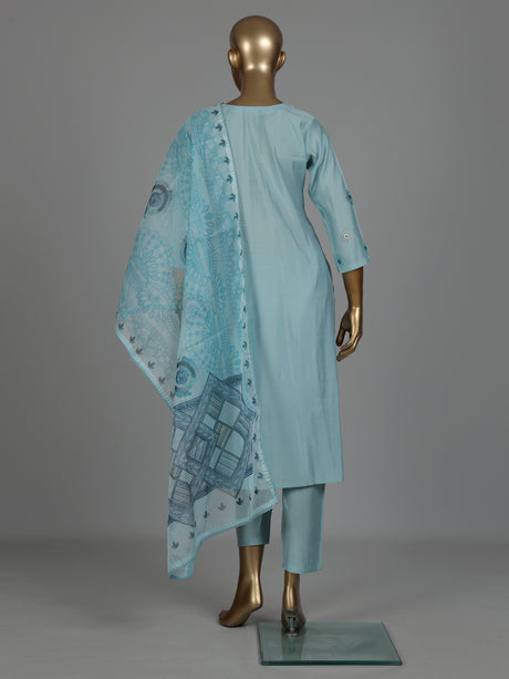 Sky blue silk straight cut kurti set with aabla detailing