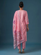 Pink silk straight cut kurti set with aabla sequin work