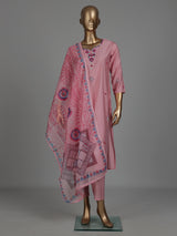Pink silk straight cut kurti set with aabla sequin work