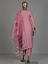 Pink silk straight cut kurti set with aabla sequin work