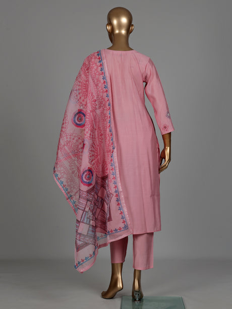 Pink silk straight cut kurti set with aabla sequin work