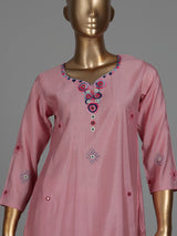 Pink silk straight cut kurti set with aabla sequin work