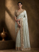 Pastel pista green women saree