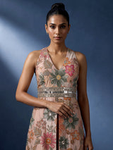 Dusty onion pink floral silk jumpsuit with resham and sequin work