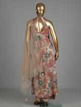 Dusty onion pink floral silk jumpsuit with resham and sequin work