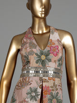 Dusty onion pink floral silk jumpsuit with resham and sequin work