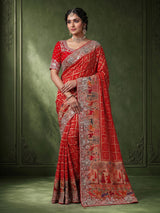 Red bandhani women saree