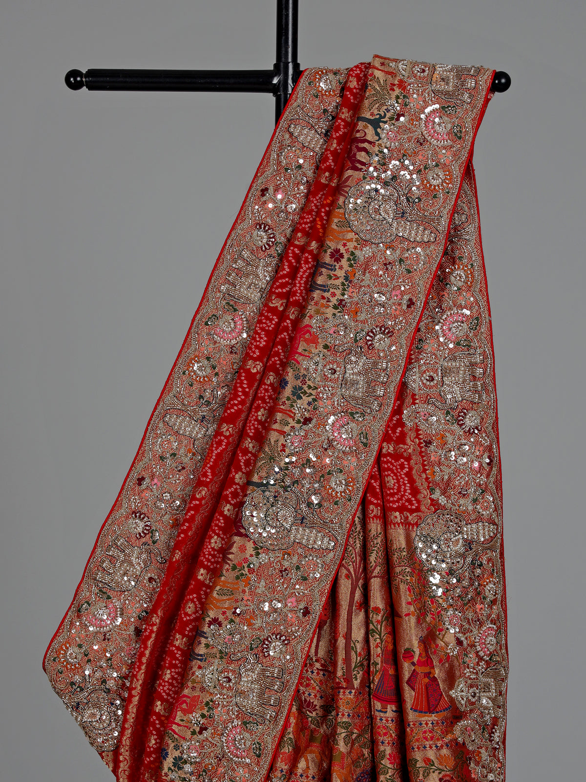 Red bandhani women saree