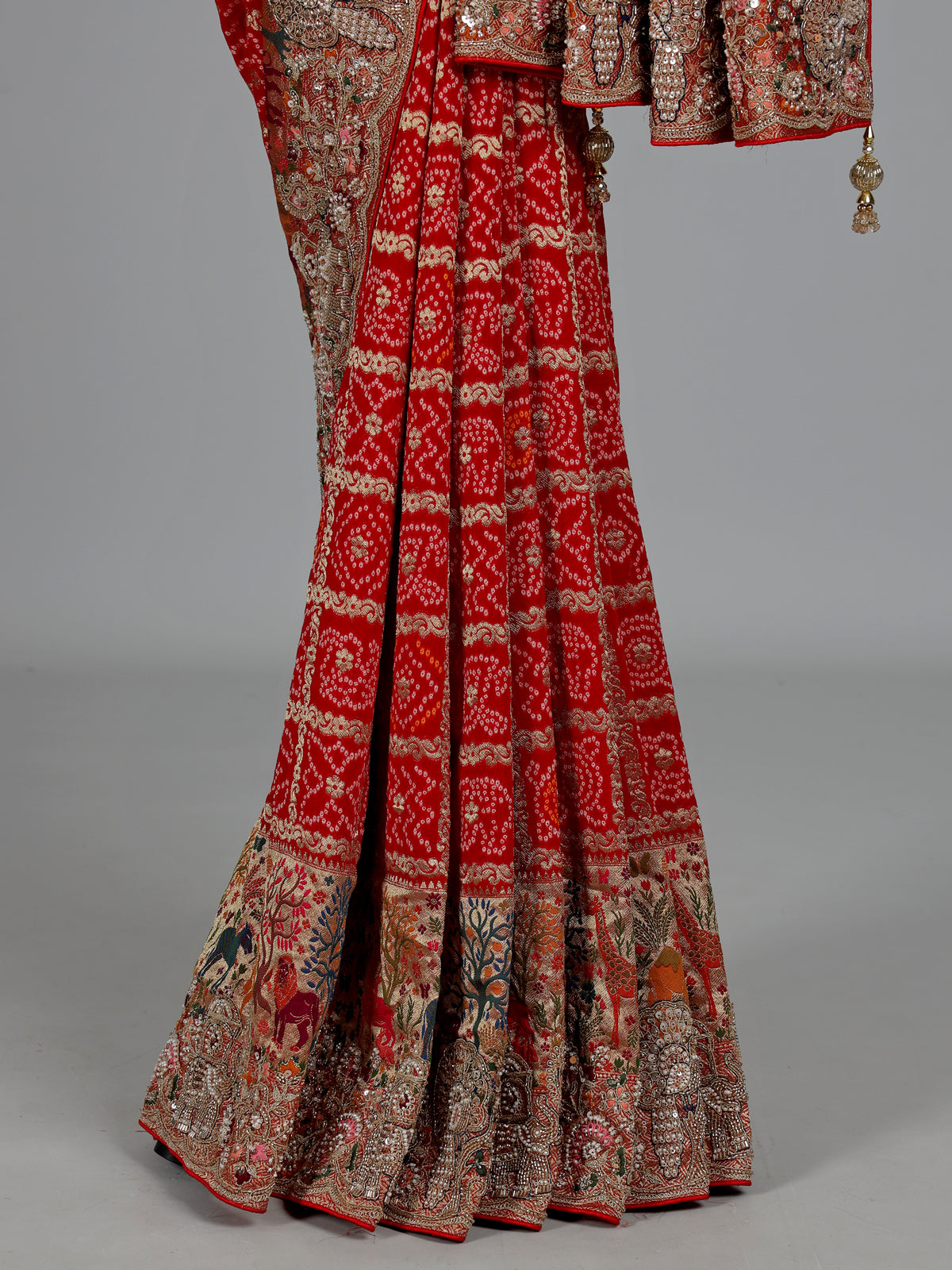 Red bandhani women saree