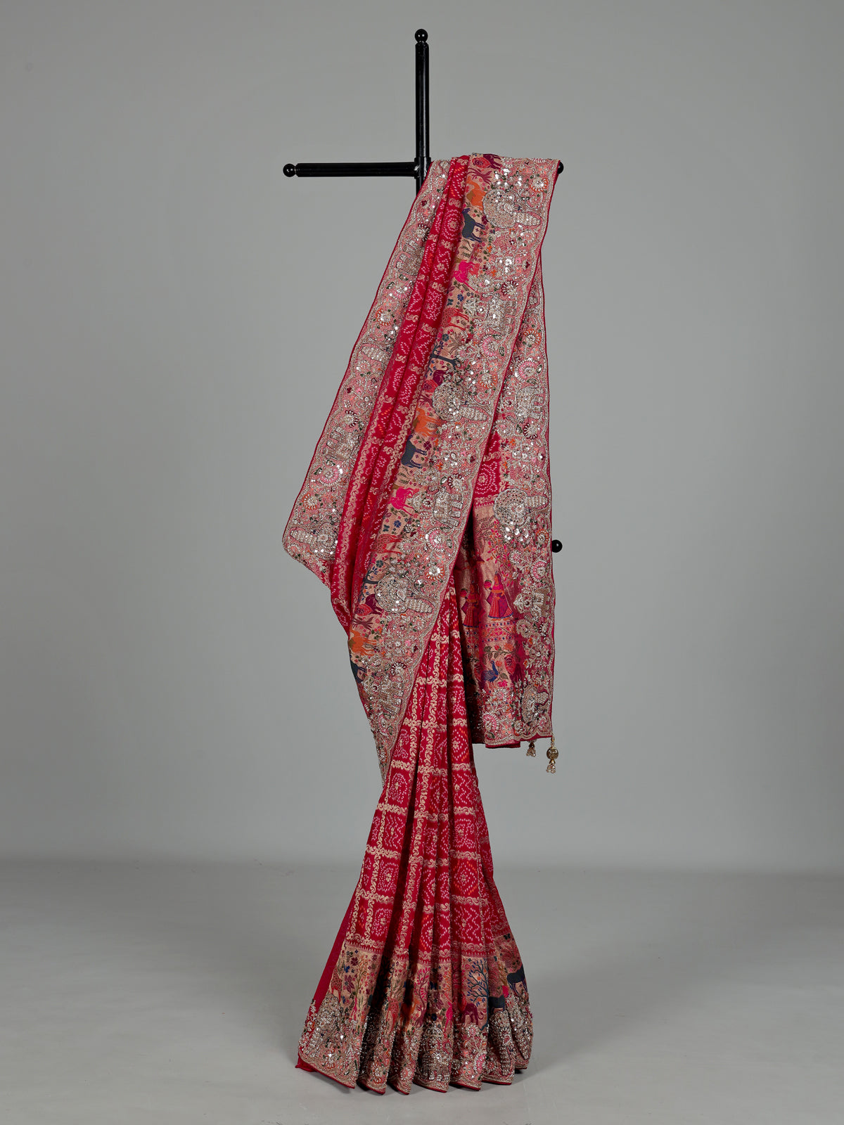Magenta pink bandhani women saree