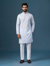 Mint blue tone-on-tone thread kurta suit with pants