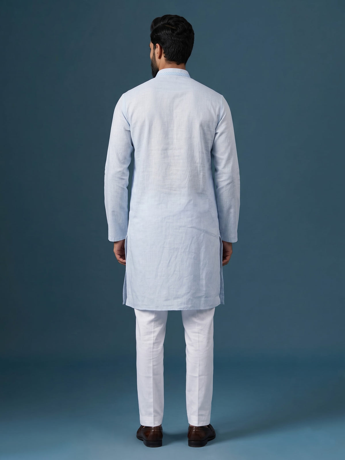 Mint blue tone-on-tone thread kurta suit with pants