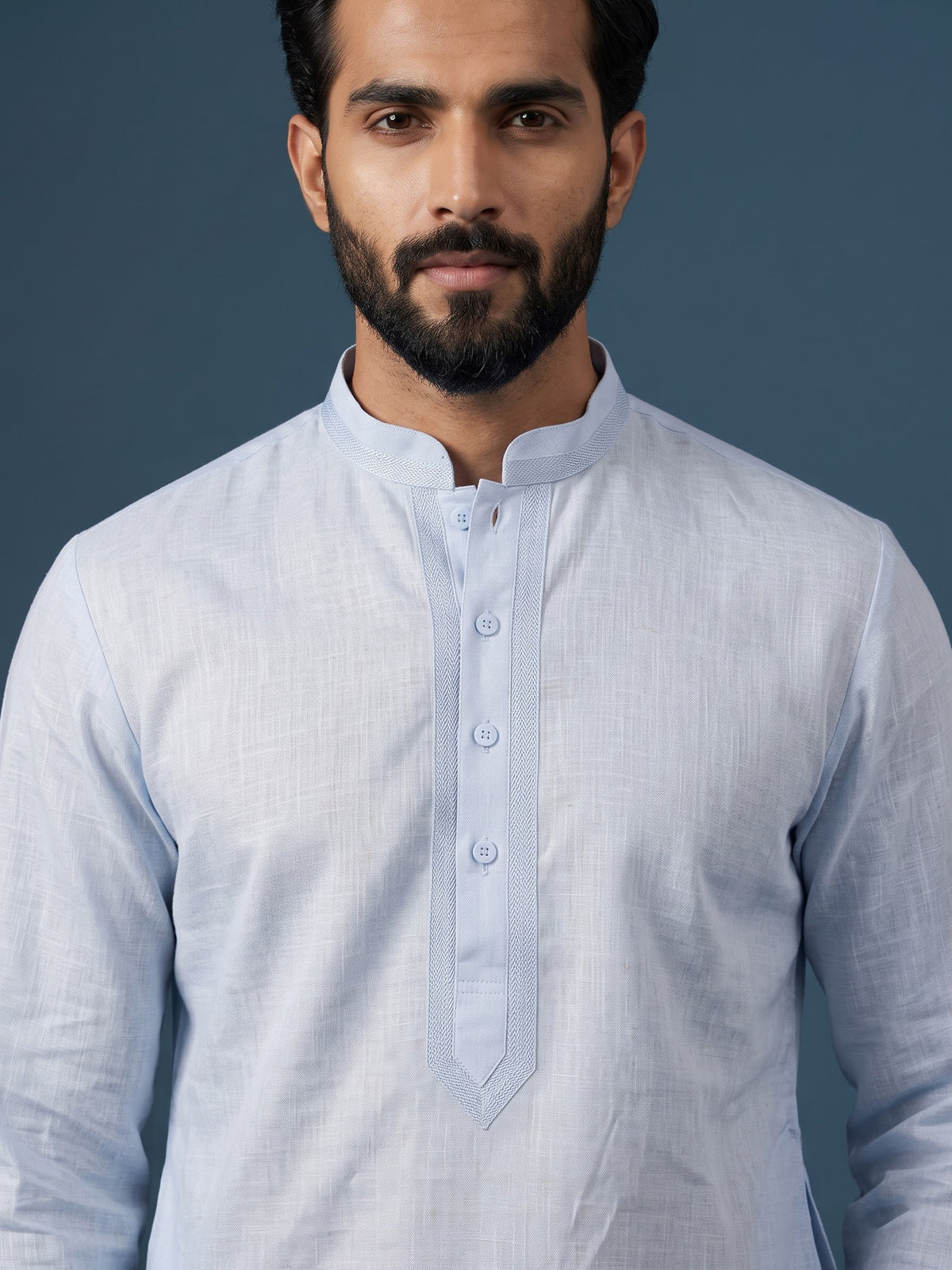 Mint blue tone-on-tone thread kurta suit with pants