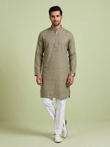 Mehendi green tone-on-tone thread kurta suit for mens