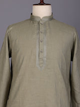 Mehendi green tone-on-tone thread kurta suit for mens