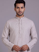 Beige tone-on-tone thread kurta suit with pants for mens