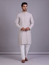 Beige tone-on-tone thread kurta suit with pants for mens