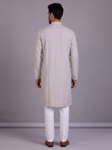 Beige tone-on-tone thread kurta suit with pants for mens