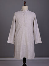 Beige tone-on-tone thread kurta suit with pants for mens